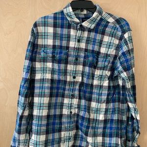 American Eagle Outfitters Blue, White, and Green Casual Button Down Shirt